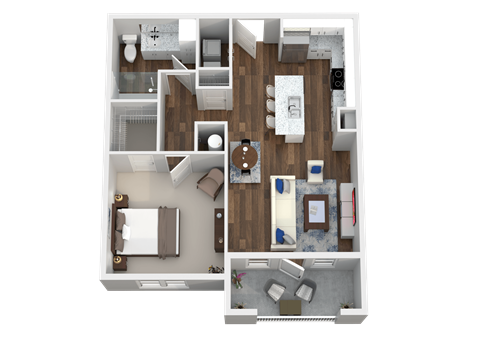Floor plan for 1 bed, 1 bath, 867 sqft